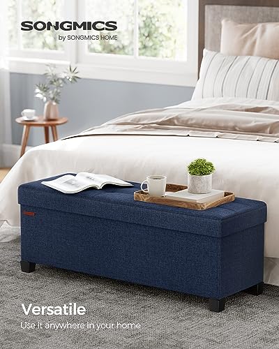 SONGMICS Storage Ottoman Bench, Foldable Foot Rest with Legs, 15 x 43 x 15.7 Inches, End of Bed Bench, Storage Chest, Load up to 660 lb, for Living Room, Bedroom, Entryway, Midnight Blue ULSF018I01 - color: Midnight Blue, size: 15"D x 43"W x 15.7"H