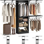 iSunirm 8FT Closet System with Shelves, 96'' Closet Organizer System with 3 Hanging Rods, Wall Mount Bedroom Wardrobe Walk-in Closet, Adjustable Cloth Garment Rack from 5 to 8FT (Cut to Fit), Black - color: Black