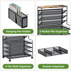 Ekisemio 8 Tier Desk File Organizer with Sliding Drawer, Desktop Organizers and Accessories, Letter Size File Organizer for Desk, Black