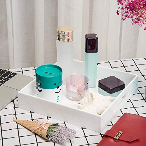 KEVLANG Glossy White Sturdy Acrylic Serving Tray with Handles-10x10Inch-Serving Coffee,Appetizer,Breakfast,Butler-Kitchen Countertop-Makeup Drawer Organizer-Vanity Table,Ottoman Tray-Decorative Tray - color: Glossy White, size: 10" x 10" x 2"