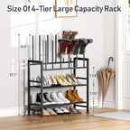 DIMJ Boot Rack 4-Tier - Black Metal Boot Storage Rack for Tall Boots Organizer Tall Boots, Multiuse Shoe Rack for Boots, Sneakers, High-Heel, Entryway, Fits 6 Pairs - size: 4 Tier - 6 Pairs