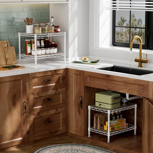 Golpart Small 2 Tier Shelves Storage Wire Shelving Unit Metal Shelf Adjustable Organizers Storage Shelving for Bathroom Laundry Room Kitchen Pantry12”D x 18”W x 12.2”H White - color: White, size: 2 shelves (12 "D X 18 "W X 12.2 "H)
