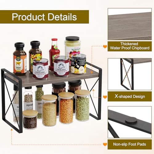 Giikin Kitchen Countertop Organizer, Wood Desk Shelf Riser, Gray Spice Rack for Kitchen Counter, Countertop, Cabinet (15.7 Inches, Gray) - color: Gray, size: 7.8"D x 15.7"W x 9.4"H