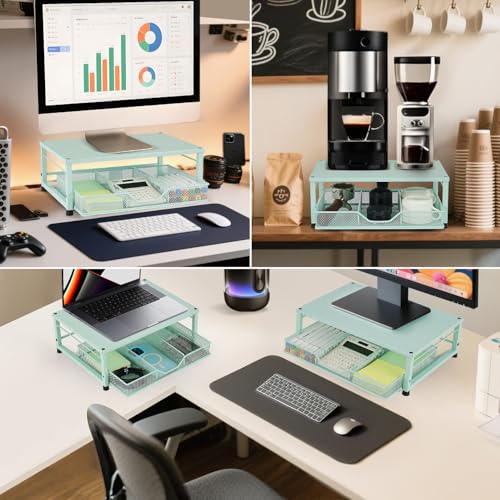 Small Laptop Stand for Desk, Monitor Stand Riser, Office Desk Accessories, Computer Desktop Stand with Drawer for Home, Office, School (Mint Green) - color: Mint Green