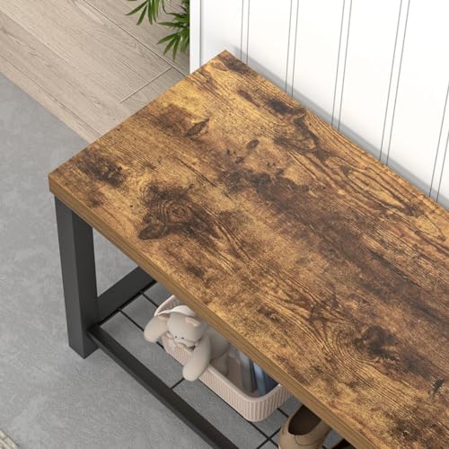 EXCEFUR Entryway Bench, Modern Wood and Metal Storage Bench for Hallway Front Door Entrance, Industrial Indoor Shoe Rack Bench Seat for Living Room Bedroom, 43.3 Inch Rustic Brown - color: Rustic Brown, size: 2-Tier