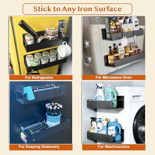 Magnetic Fridge Organizer, Spice Rack, Kitchen Organizers and Storage, Cabinet Organizer with Shelf, Pantry Organization for Countertop, Over the Door Storage with Detachable 2 Hooks
