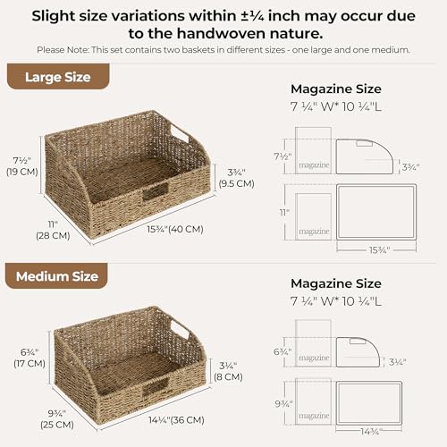 StorageWorks Pantry Baskets for Organizing, Seagrass Storage Baskets for Shelves with Built-in Handles, Pantry Organizers and Storage, Set of 2 (Large and Medium) - color: Natural(Seagrass), size: 15¾"L x 11"W x 7½"H + 14¼"L x 9¾"W x 6¾"H