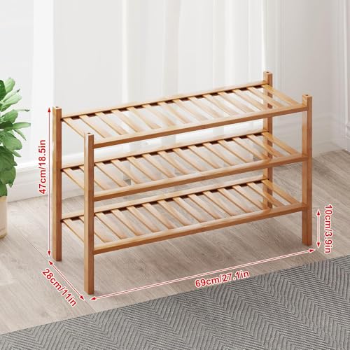 Bamboo Shoe Rack Organizer for Closet and Entryway - Space-Saving Narrow Shoe Stand - Versatile Shoe Holder for Door or Closet Shelf, Bedroom can Freely Stack DIY Small Shoe Racks 3 Tier Bamboo color - color: Natural Color, size: 3-Tier