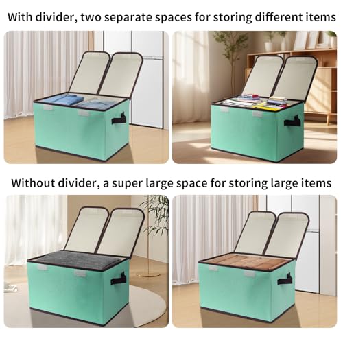 Foldable Fabric Storage Box, 16.5 x 11.8 x 9.8 inches (L x W x H), with Double-Lid & Dividers, Large Organizer for Home, Closet, Office(Green, 1 Pack) - color: Green, size: 1 Pack