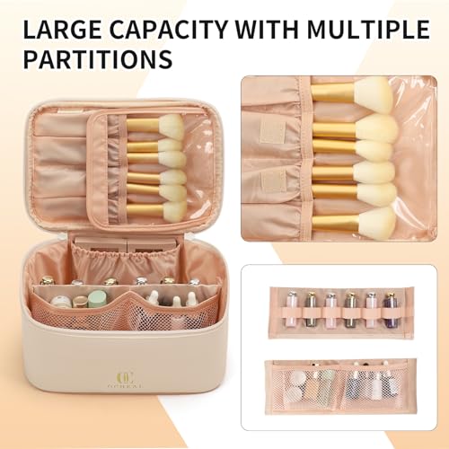 OCHEAL Beige Makeup Bag,Travel Makeup Organizer Bag, Large Capacity Cosmetic Bags For Women Large Travel Toiletry Bag Girls Traveling With Brush Slot And Divider-White - color: 0020_Beige, size: Medium
