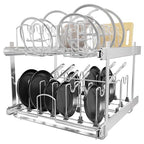 2-Tier Kitchen Pull out Cabinet Organizer for Pots, Pans, and Lid Cookware, Adjustable Heavy Duty Wire Pan and Pot Rack, Full-Extension Rail 21" W *22" D - size: 21W*22D