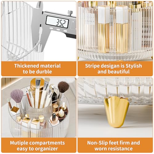 Clear Rotating Makeup Organizer Countertop for Vanity, 360° Makeup Brush Holder Organizer with 5 Compartments, Transparent Cosmetic Storage for Lipstick, Skincare, Bathroom Counter(Transparent) - color: Transparent