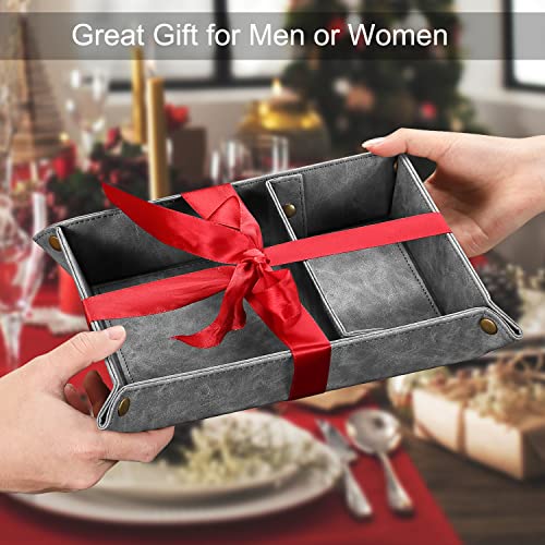 SITHON Valet Tray Desktop Storage Organizer, Removable 2 Compartments Catchall Tray Bedside Vanity Nightstand Caddy Holder Desk Storage Plate (Gray) - color: Gray
