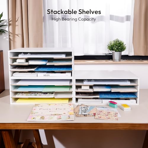 Yumkfoi 12x18 Construction Paper Organizer, 4-Tiers Paper Storage Shelf, Wooden Desk Organizer, File Holder and Letter Tray for Office, Home, Classroom - size: 20.2" x 13.3" x 8.5"