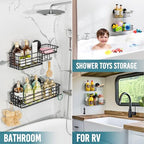 TAILI Shower Caddy Suction Cup 2 Pack with Hooks & Soap holder, Heavy Duty Shower Organizer for Bathroom, No Drilling Bathroom Organizer with Large Capacity, Black Metal Storage Basket - style: 2×Black
