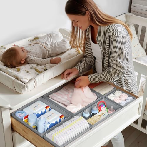 DIMJ Drawer Organizer Clothes - 20 Pack Closet Drawer Organizer Bins for Baby Clothes Storage, Fabric Dresser Organizer for Nursery Bedroom, Foldable Small Drawer Dividers for Underwear Socks - color: Light Gray, size: 20 Pack