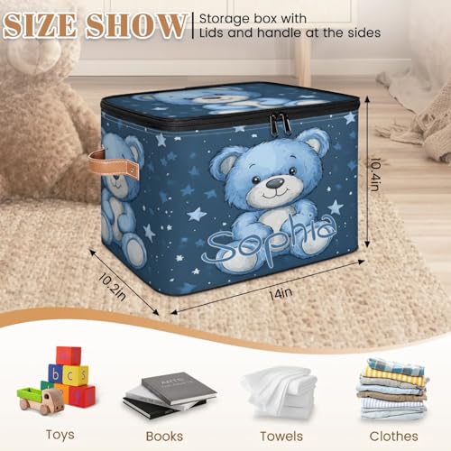 Custom Storage Basket with Name, Personalized Storage Bins with Zipper Lid, Foldable Fabric Storage Box Large capacity with Handle Blue Star Bear - color: Option 5