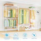 Ulif E10 Clothes Rack（With Stretchable Hanger Rod）Freestanding Clothing Racks for Hanging Clothes，Adjustable Closet Organizer System，Portable Garment Rack 73-97"W x 15" D x 72" H，Max Load 800LBS，White - color: White