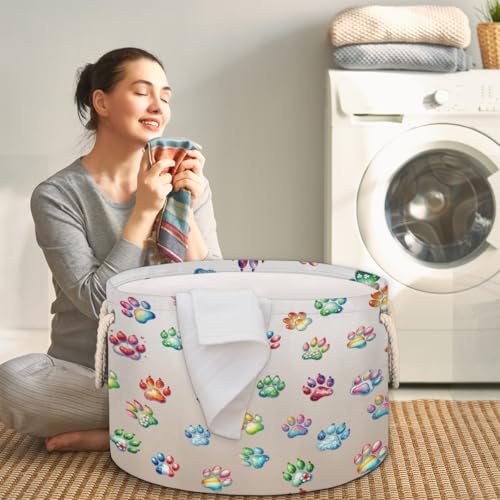 Pardick Cute Paw Skin Large Round Storage Basket Collapsible Circle Storage Bin Laundry Hamper With Handle for Kids Toy Blanket Clothes Towel Living Room Nursery Storage Organizer Decor - color: Print 11
