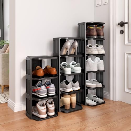 Shoe Racks for Closet, 5 Tiers Stackable Shoe Rack for Front Door Entrance Free Standing Plastic Shoe Stand Narrow Tall Vertical Shoe Rack, Closet Shoe Organizer for Small Spaces Shoe Storage - color: Black, size: 5 Tiers
