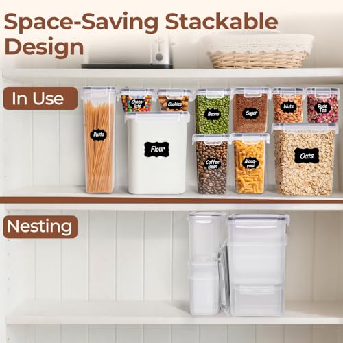 ComSaf Airtight Food Storage Containers with Lids, 11 Pcs Canisters Sets for the Kitchen, Plastic Pantry Organizers and Storage for Cereal, Flour, Sugar,Kitchen Storage Containers Include Labels - size: 7 Size-Rectangle
