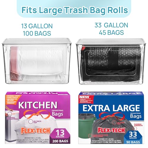 Vtopmart 1 Pack Trash Bag Holder, Stackable Garbage Bag Dispenser for 13/30/33 Gallon Bags, Onion and Potato Storage Bins for Kitchen, Clear Organizer Bins for Under Sink, Laundry Room - size: 1 Pack