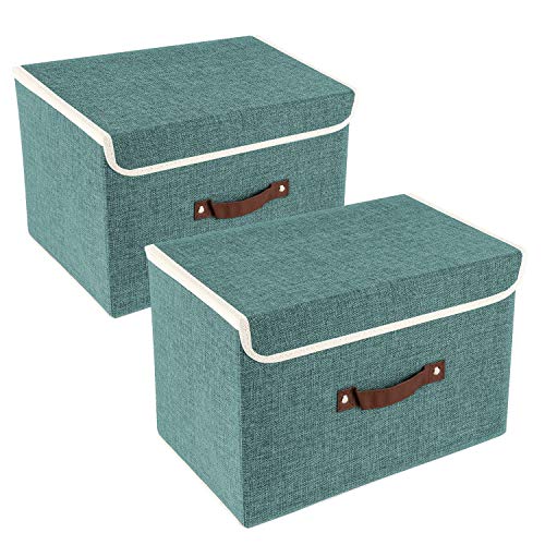 TYEERS Collapsible Storage Boxes, Washable Fabric Storage Bins with Lids, 14.9x9.8x9.8 inches, 2 Pack, Aqua Deep - color: Aqua Deep, size: 2-pcs 14.9x9.8x9.8 in