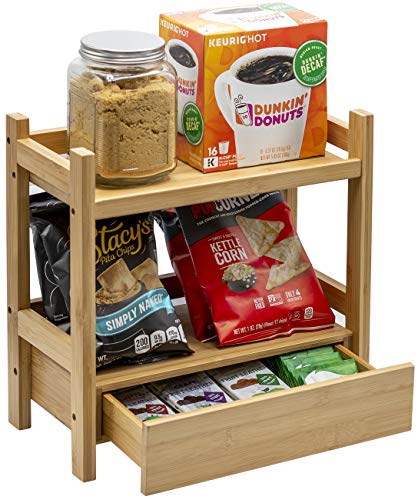 Sorbus Bamboo Bathroom Counter Organizer – 2-Tier Shelf with Hidden Drawer for Vanity, Matcha Station, Bathroom Sink Organizer Countertop, Kitchen & Office Storage (13″ L x 6.5″ W x 12.6″ H) - color: Natural Bamboo, size: 13" x 6.5" x 12.6"