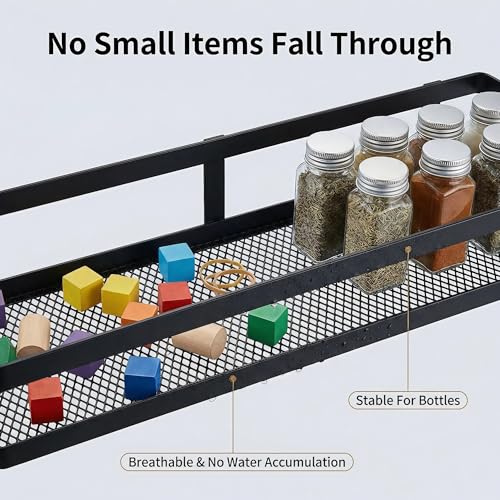PUSDON 2-Pack 16.5" Extra Long Slim Shower Caddy, Adhesive Wall Mount Bathroom Organizer, Rustproof Open Frame Mesh Spice Rack for Kitchen, Holds 50LBS - Matte Black, Guardrail - color: Matte Black, size: Minimalist Open (16.5" Extra Long)