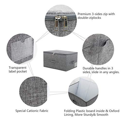iwill CREATE PRO Folding Storage Box with Zip Lid and Handles, Rigid Storage Baskets With Linen Fabric& Plastic Board, Closet Shelf Drawers,Dark Gray, 2 pcs - color: Dark Gray