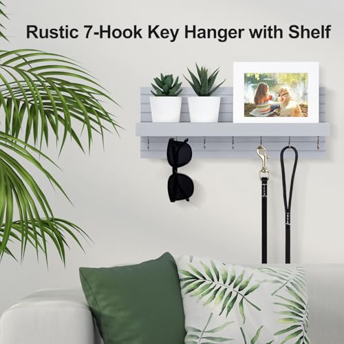 Lwenki Decorative Key Holder for Wall with Shelf, Entryway Shelf with Hooks Holds Leashes, Jackets and Glasses – Sturdy Wood Keyholder Entrance Hanger with Mounting Hardware (Gray, Large) - color: Gray, size: Large