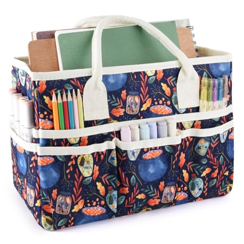 E-WEICHEN Craft Organizer Tote Bag Art Storage Caddy with Multiple Pockets Containers for Art,Craft,and Office Supplies Storage.Black Magic - color: Black Magic