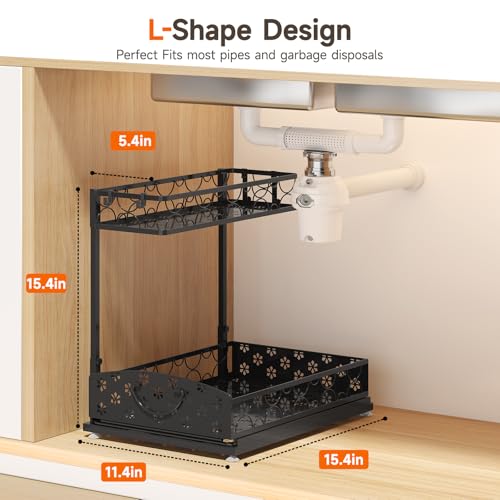 Sevenblue 3 Pack Under Sink Organizers, 2-Tier Multi-Use Kitchen and Bathroom Organizers and Storage with Sliding Drawers, Bathroom Cabinet Organizer (Metal, 2 Pack, 14.8 Inch)
