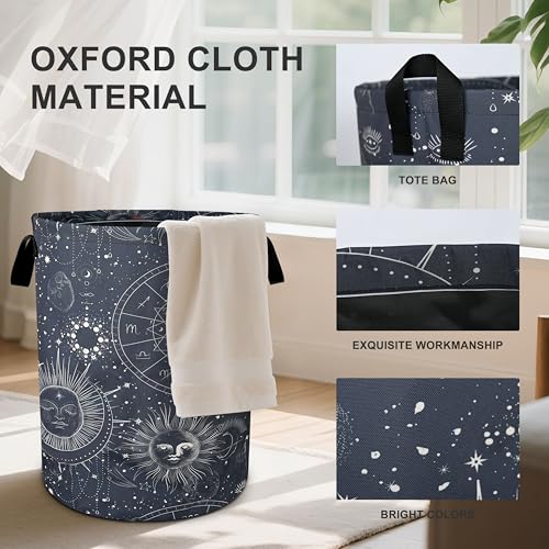 Sun Moon Laundry Basket Foldable Oxford Cloth Tote Bag Laundry Hamper Clothes Storage Bucket Organizer For Bathroom/Laundry Storage/Bedroom 19.6x15.7 Inch - color: Sun Moon