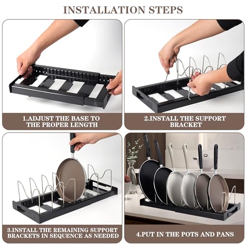 Expandable Pot and Pan Organizer Rack with 7 Stainless Steel Adjustable Shelves, for Neatly Storing Cookware, Pots, Pans, Lid (Style 1) - color: Black（Style 1）