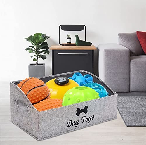 Morezi Linen-cotton blend dog toy basket and dog toy box, dog toy basket storage - Perfect for organizing pet toys, blankets, leashes, chew toys - Grey Stripe - Dog - color: Dog Grey Stripe