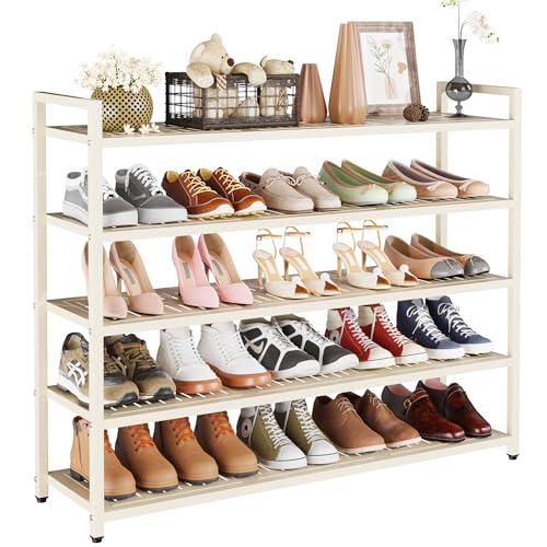 5-Tier Heavy Duty Metal Shoe Rack, 200 lbs Load Capacity Shoe Organizer with Reinforced Steel Tubes, No-Wobble Free Standing Shoe Shelf for Entryway, Closet, Bedroom, Dorm – Easy Assembly, Black - color: White, size: 5Tier/35.4"H×42.1"W×9.8"D