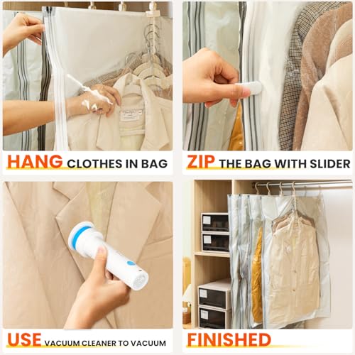 Hanging Vacuum Storage Bags with Electric Pump – 4-Pack Hanging Vacuum Seal Bags for Clothing, Space-Saving Compression Bags for Suits, Jackets, Travel Wear, Winter Coats & Outerwear - size: 4 Combo-EPump