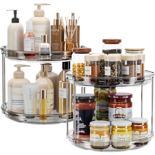 LAMU 2 Pack 2 Tier Lazy Susan Turntable Organizer 9.25'' Rotating Spice Rack Organization for Cabinet, Kitchen, Pantry, Countertop, Bathroom, Vanity, Medicine Cabinet Organizer, Grey - color: Gray, size: 9.25in 2Pack