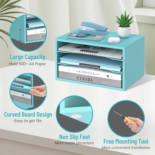 Wood Desk Organizer, 3 Tier Paper Tray Organizer for Desk with Adjustable Storage Shelves, Desktop File Organization Paper Sorter Mail Holder for Office Home Classroom, Blue - color: Blue, size: 3 Tier