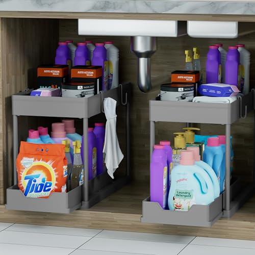 DEKAVA Under Sink Organizer 2 Pack，Bathroom Cabinet Organizer，2 Tier Sliding Cabinet Basket Organizer Drawer, Multi-Purpose Bath Collection Baskets for Bathroom (Grey) - color: Grey