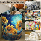 Starry Sky Sunflower Laundry Basket - Heavy Duty 60L Dirty Clothes Organizer, Water Resistant Foldable Hamper for Men Women - color: Starry Sky Sunflower