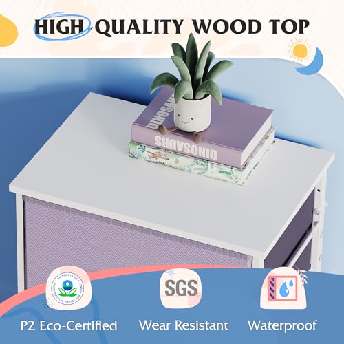 WLIVE Dresser with 4 Drawers, Storage Tower, Organizer Unit, Fabric Dresser for Bedroom, Hallway, Entryway, Closets, Sturdy Steel Frame, Wood Top, Easy Pull Handle, Purple - color: Purple