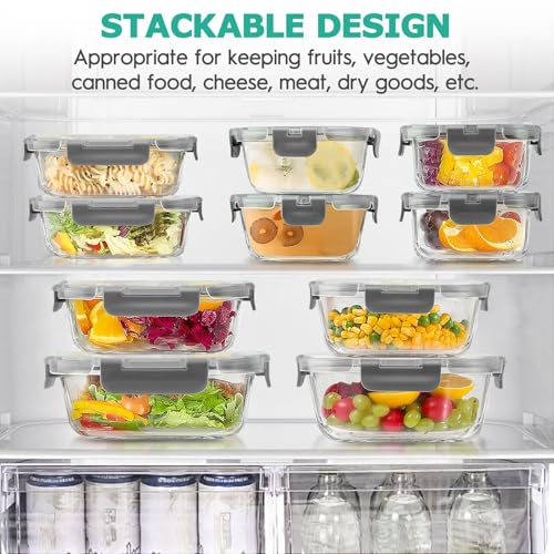 34-Piece Glass Food Storage Containers with Lids - (17 Containers & 17 Lids) - Airtight Glass Meal Prep Containers with Sauce Cups - Leakproof, BPA-Free, Microwave, Oven & Freezer Safe - Grey - color: Grey