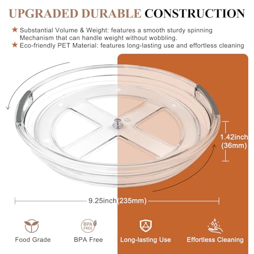 Clear Lazy Susan Organizer Turntable for Cabinet Table Top, 9.25 Inch 4 Pack 360 Rotating Spinning Makeup Organizer for Vanity, Kitchen Storage Rack Heavy-Duty Pantry Spices Tray Countertop Organizer - size: 9.25 inch 4 Pack