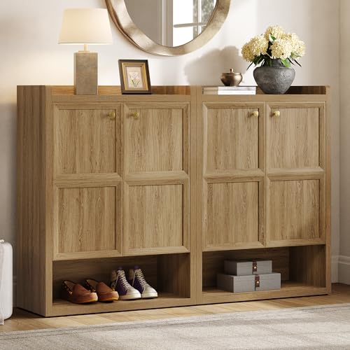 SICOTAS Shoe Cabinet Storage for Entryway - 48-Pair Shoe Cabinets with Doors and Adjustable Shelves, Modern Large 7-Tier Shoes Storage Cabinet for Mudroom Closet Hallway Living Room, Brown Oak, 2PCS - color: Brown Oak, size: 2 Pieces