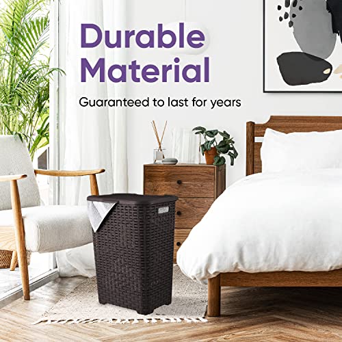 Superio Laundry Hamper Basket With Easy Open Lid 60 Liter Large Wicker Hamper, Dirty Cloths Storage With Two Cutout Handles, Laundry Room Bin (2 Pack, Brown) - color: Brown, size: 2-pack