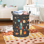 FANKANG Storage Basket, Nursery Hamper Canvas Laundry Basket Foldable with Waterproof PE Coating Large Storage Baskets for Kids Boys and Girls, Office, Bedroom, Clothes,Toys(Space rocket) - color: Space rocket