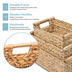 VATIMA Hyacinth Wicker Basket Set 3 size - Rectangular, Wooden Handles, Shelf Organizer, Natural Bins - color: Water Hyacinth, size: Set of 3 (Small, Medium, Large)