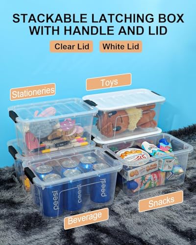 EOENVIVS Plastic Storage Bins with Lids 6 Pack, 7 Quart Storage Containers With Black Buckle Latch, Stackable Storage Organizers for Home Pantry Office Classroom Organization, Clear - color: Black